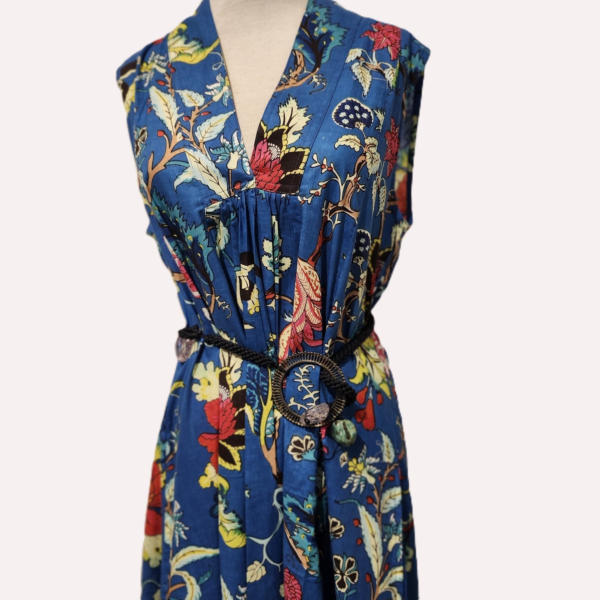 Block print cotton 'May' dress in tropical flower print, handmade lightweight summer dress