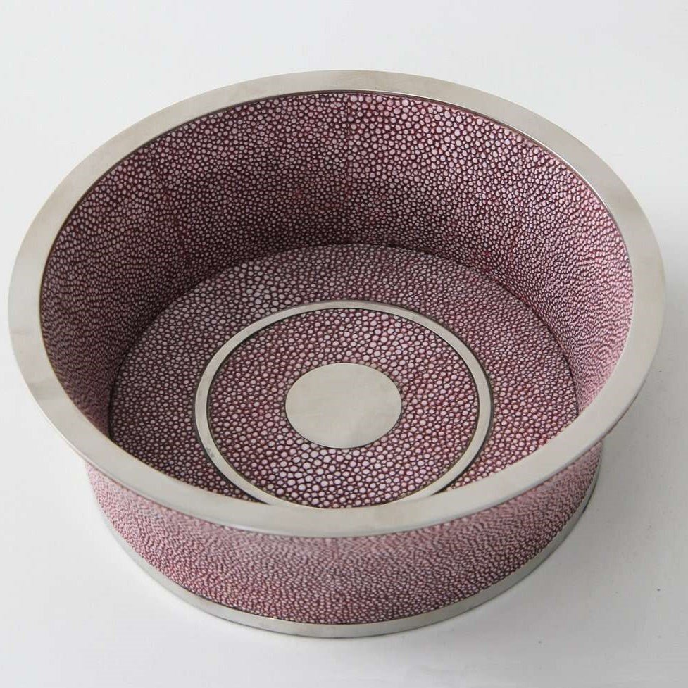 Wine bottle coaster in mulberry faux shagreen and stainless steel, 16 x 16 cm, fits wine and champagne bottles
