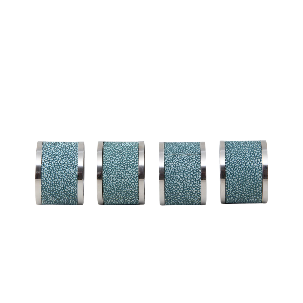 Faux Shagreen Napkin Rings Set of 4 Teal, side view - buy homeware, tableware and interior accessories at Inside Living