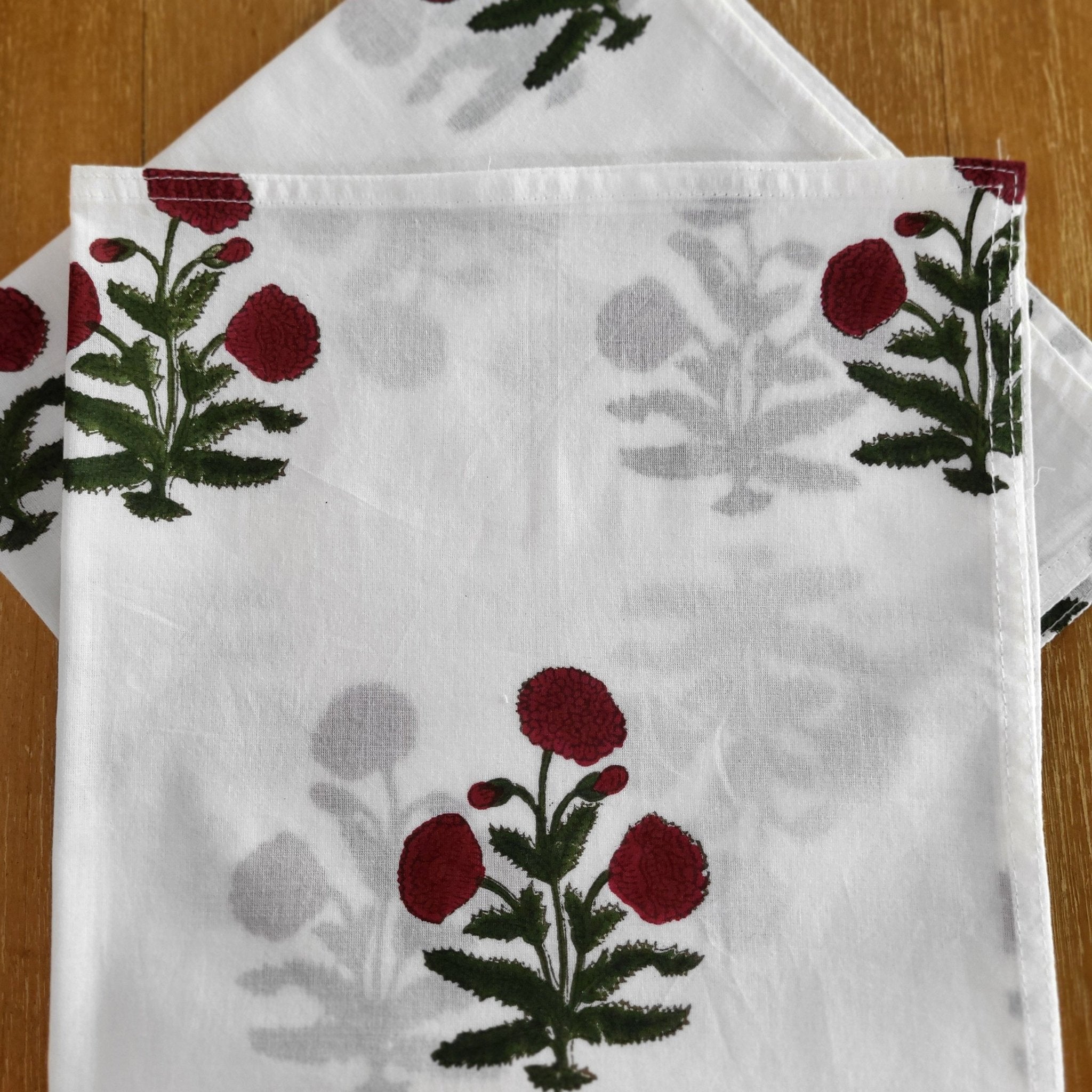 Block Print Napkin Assorted Set of 2 from Inside Living Singapore, cotton napkins. Shown side view.