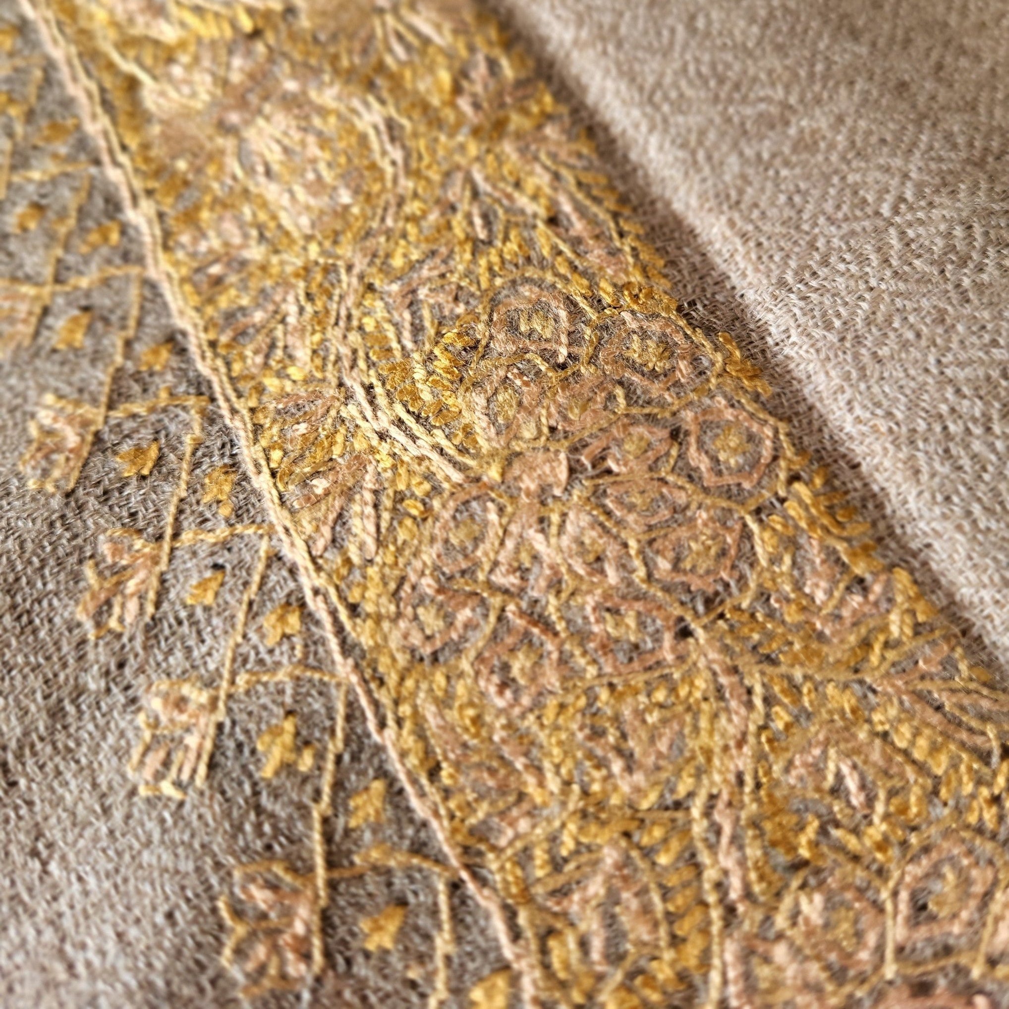 Pashmina with Hand Embroidered Border, close-up of the texture, from the Inside Living Singapore homeware collection.