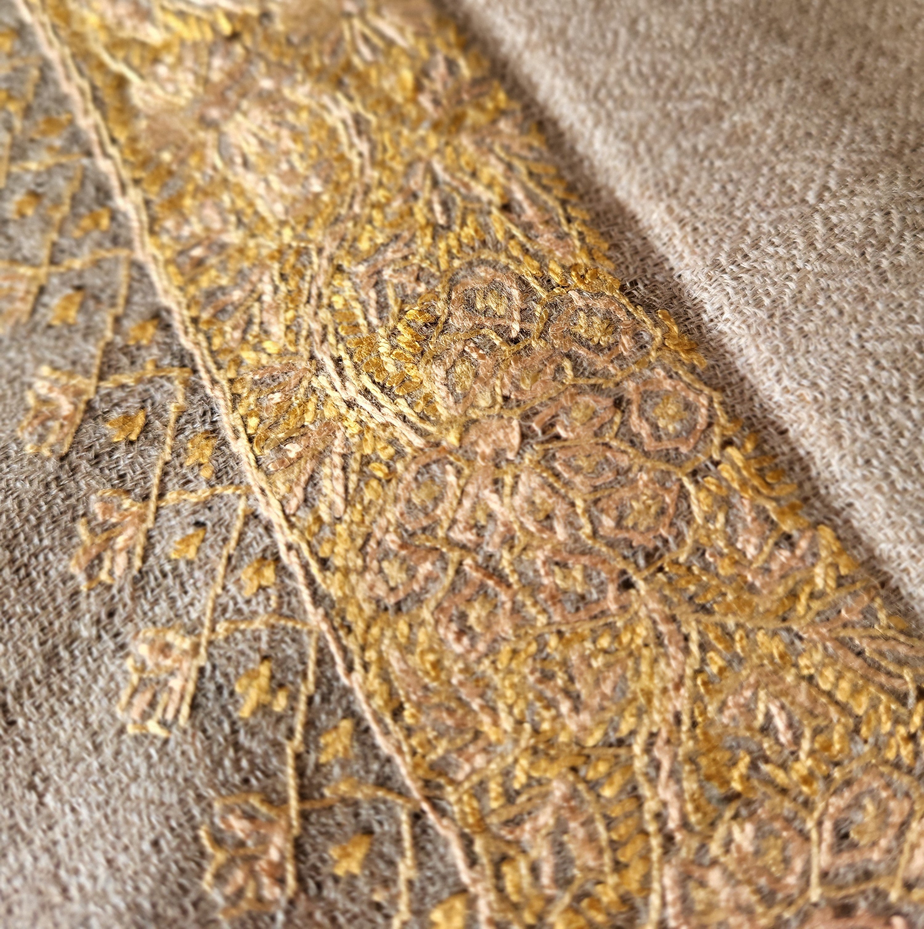 Pashmina with Hand Embroidered Border, close-up of the texture, from the Inside Living Singapore homeware collection.