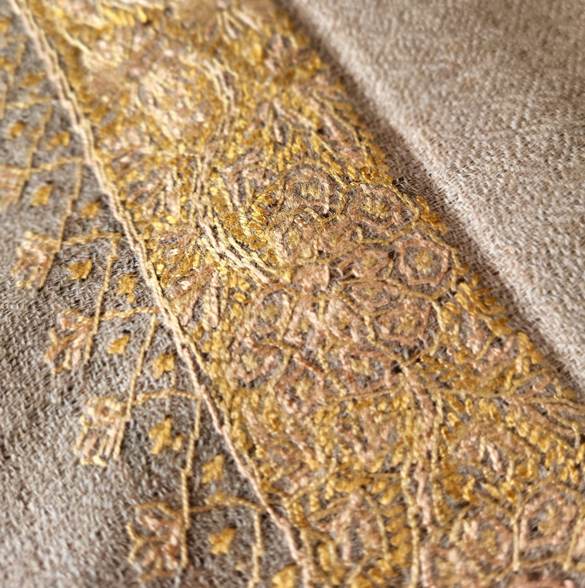 Pashmina with Hand Embroidered Border, close-up of the texture, from the Inside Living Singapore homeware collection.
