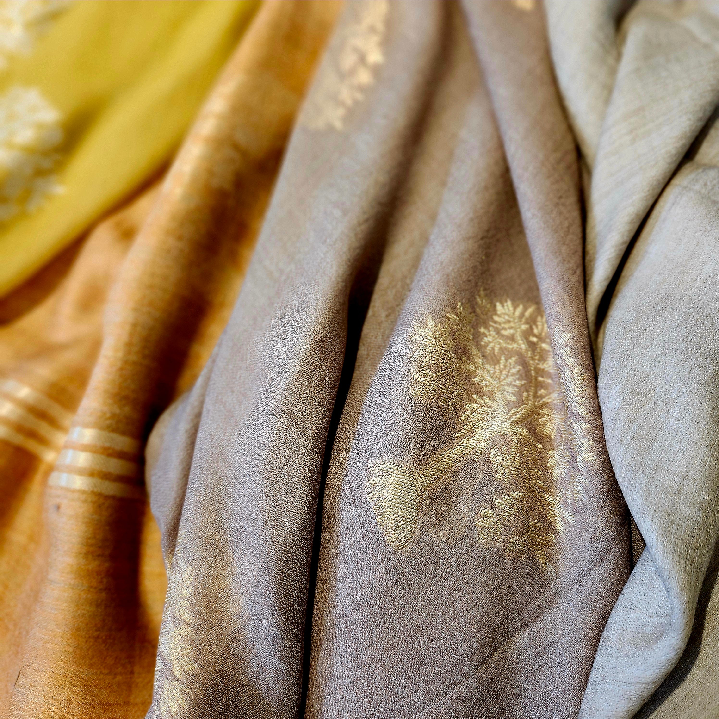 Embroidered pashmina shawl in 'Tree' design, soft handmade wrap scarf with fine hand embroidery