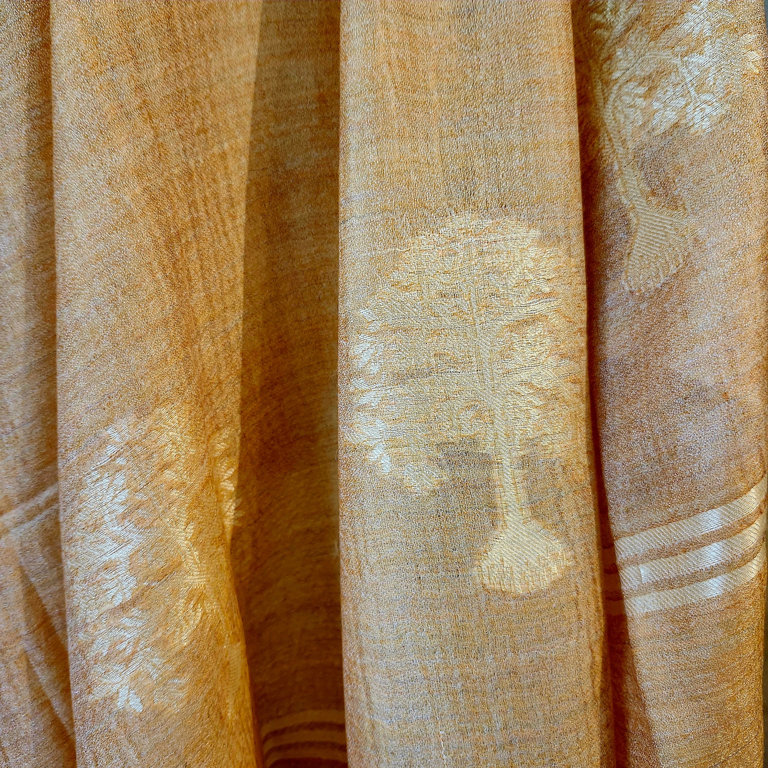 Embroidered pashmina shawl in 'Tree' design, soft handmade wrap scarf with fine hand embroidery, side view