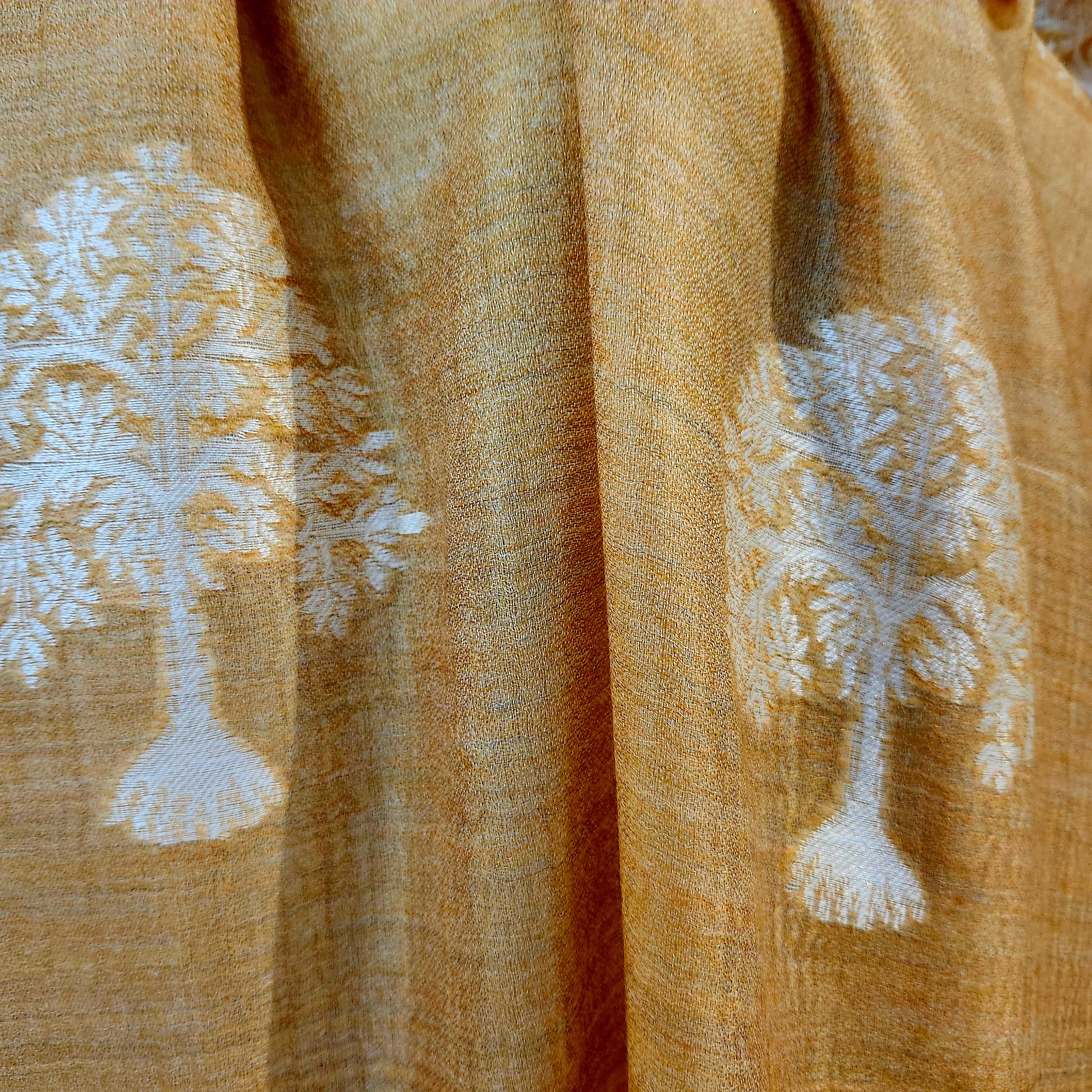 Embroidered pashmina shawl in 'Tree' design, soft handmade wrap scarf with fine hand embroidery, reverse view