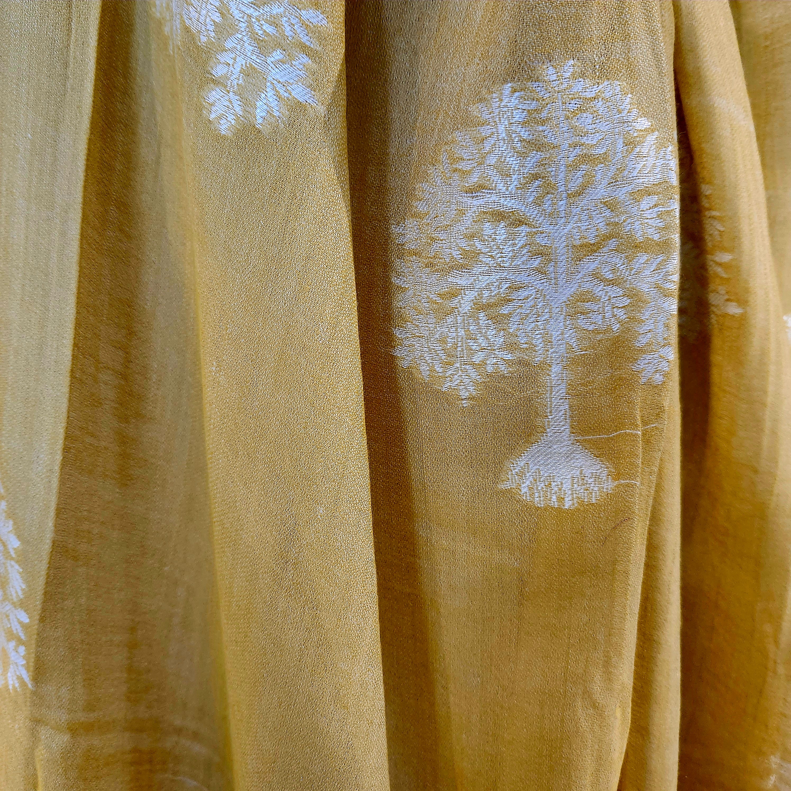 Embroidered pashmina shawl in 'Tree' design, soft handmade wrap scarf with fine hand embroidery, styled view