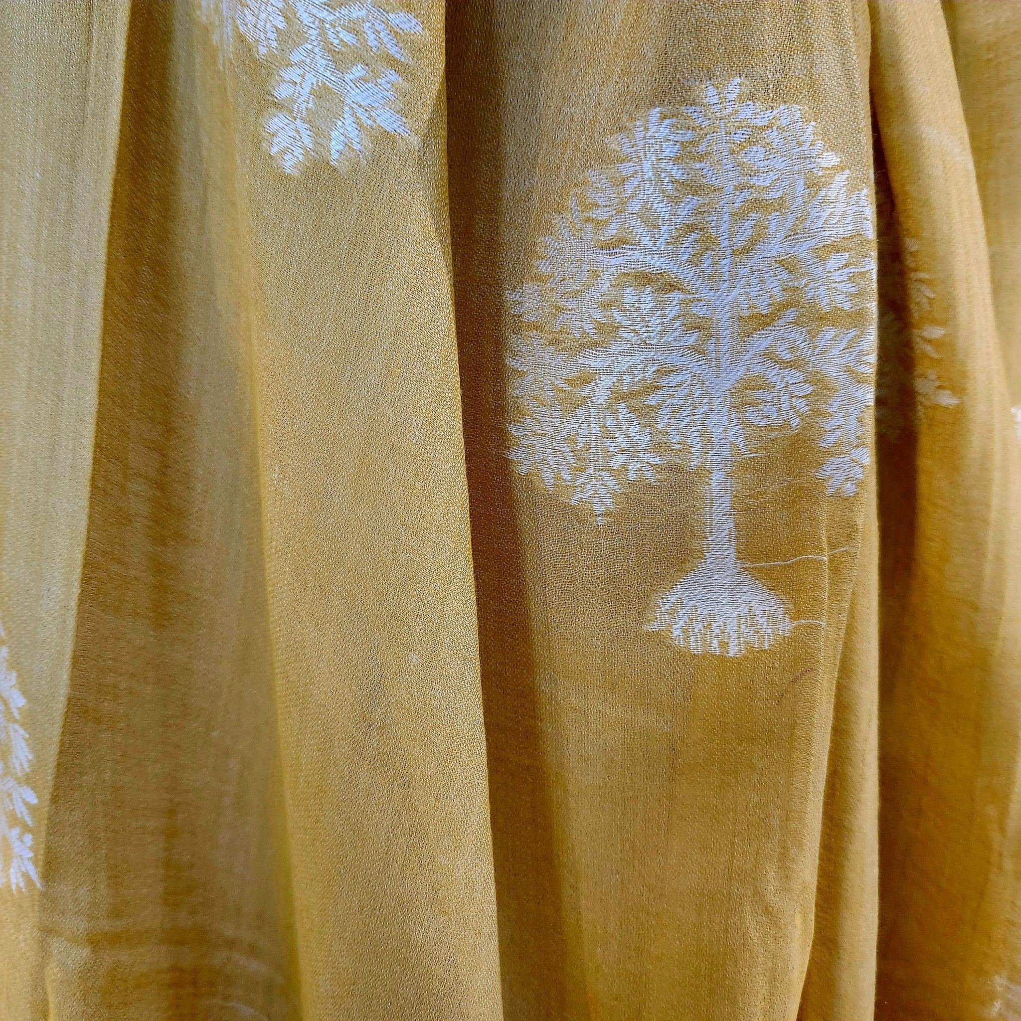 Embroidered pashmina shawl in 'Tree' design, soft handmade wrap scarf with fine hand embroidery, styled view