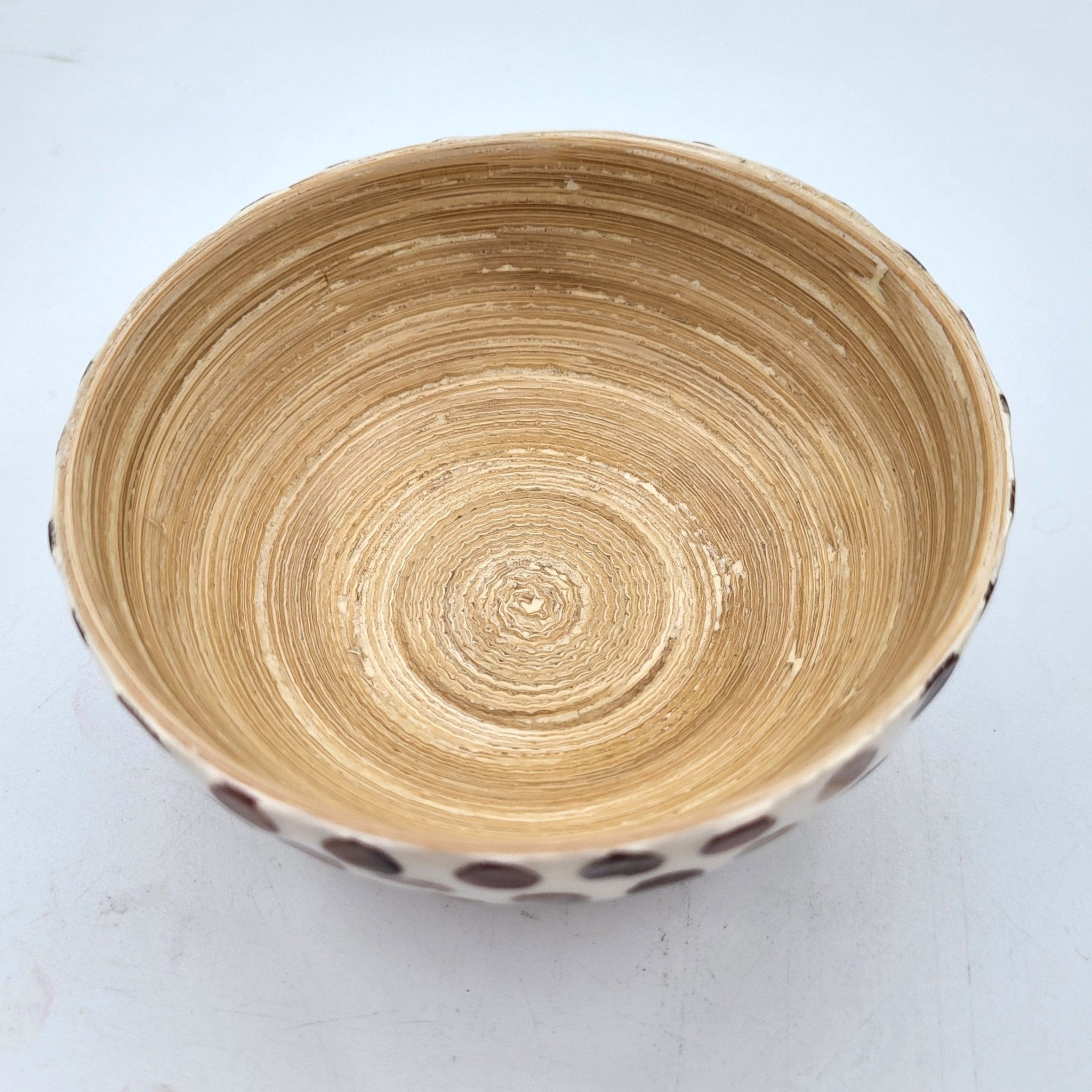 Mother of pearl dip bowl from Inside Living, iridescent decorative small bowl for sauces, nuts or trinkets, side view