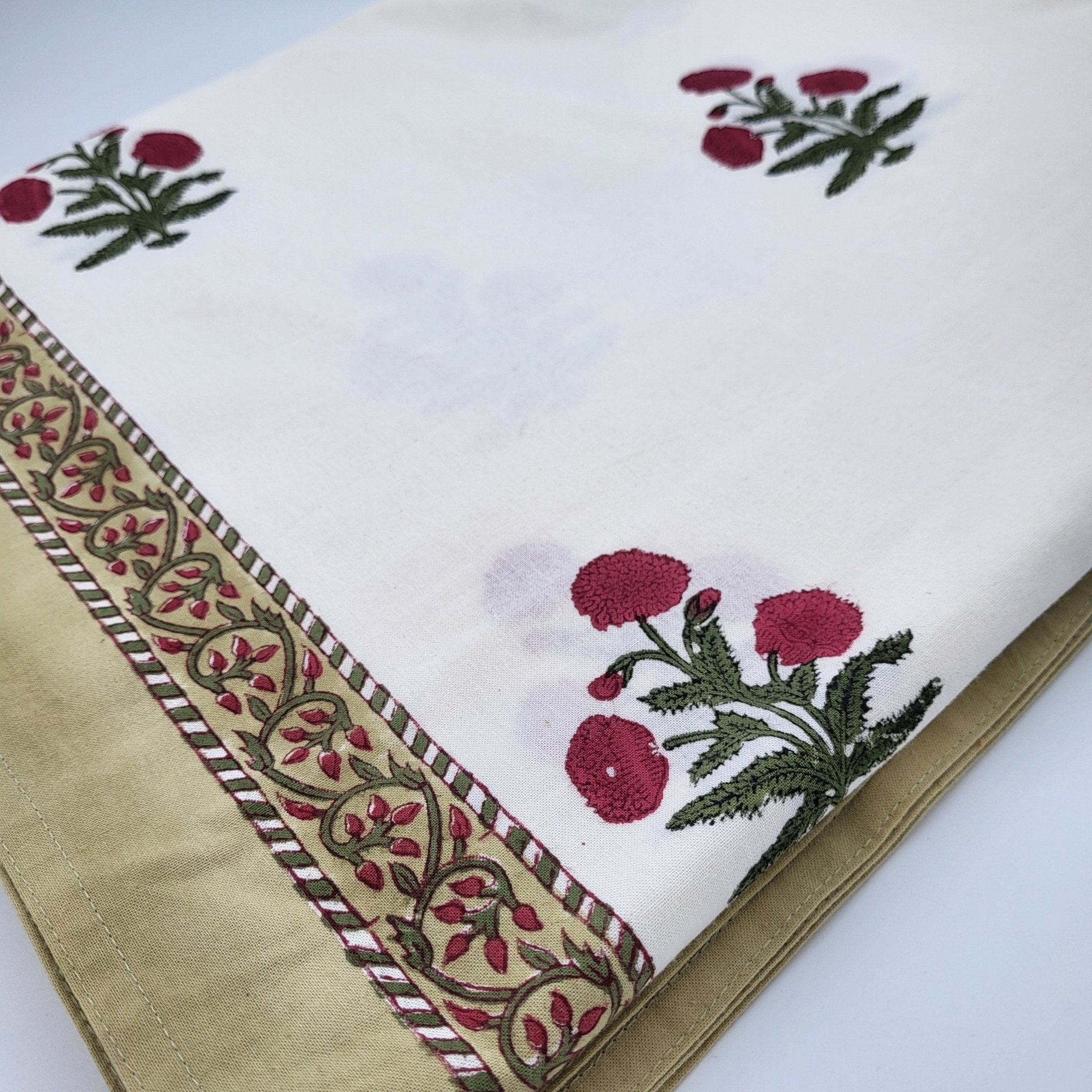 Block Print Tablecloth Poppy: block-printed cotton tablecloth for dining table styling, from Inside Living Singapore.