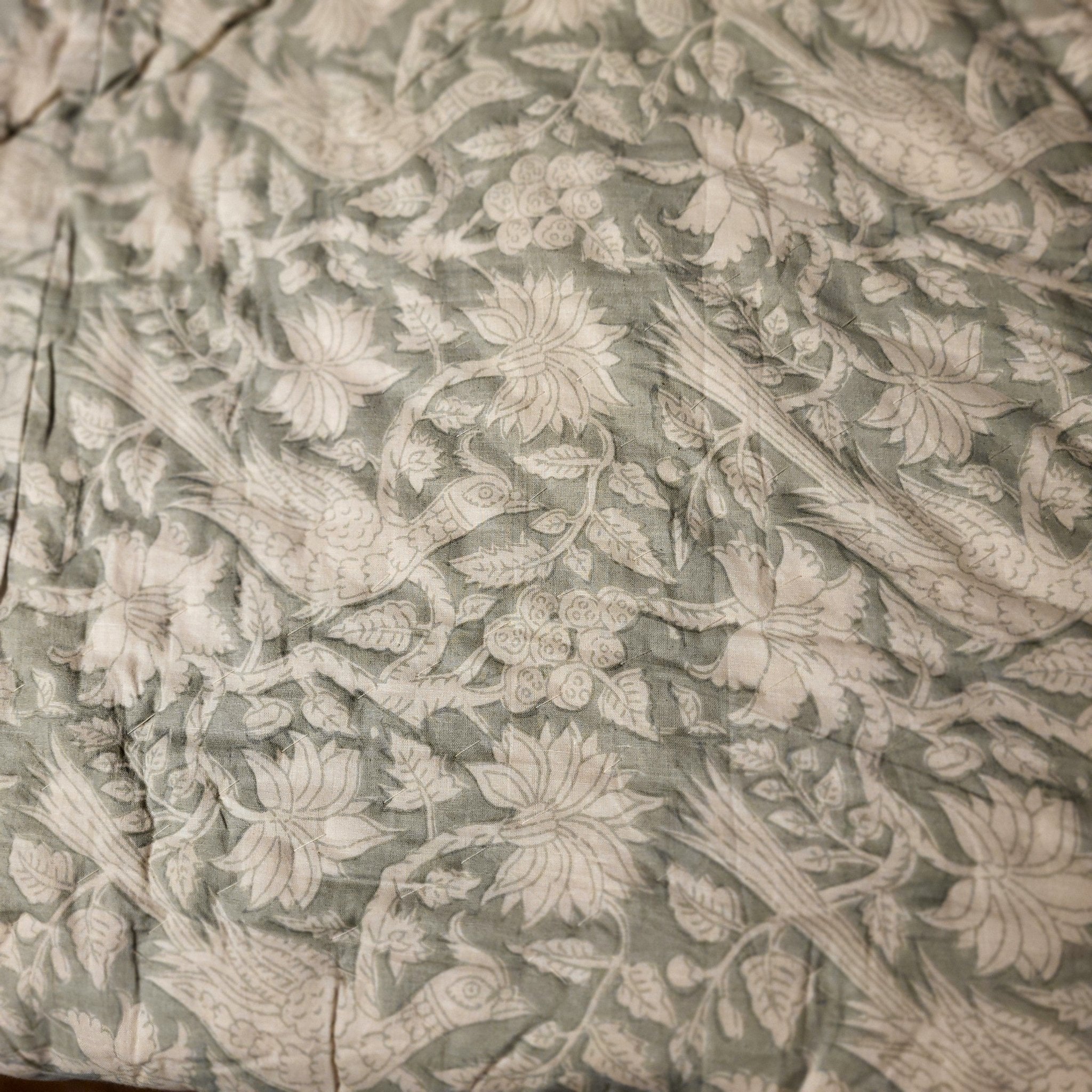 Reversible handmade block print cotton quilt in bold Indian prints, king size 270 x 270 cm