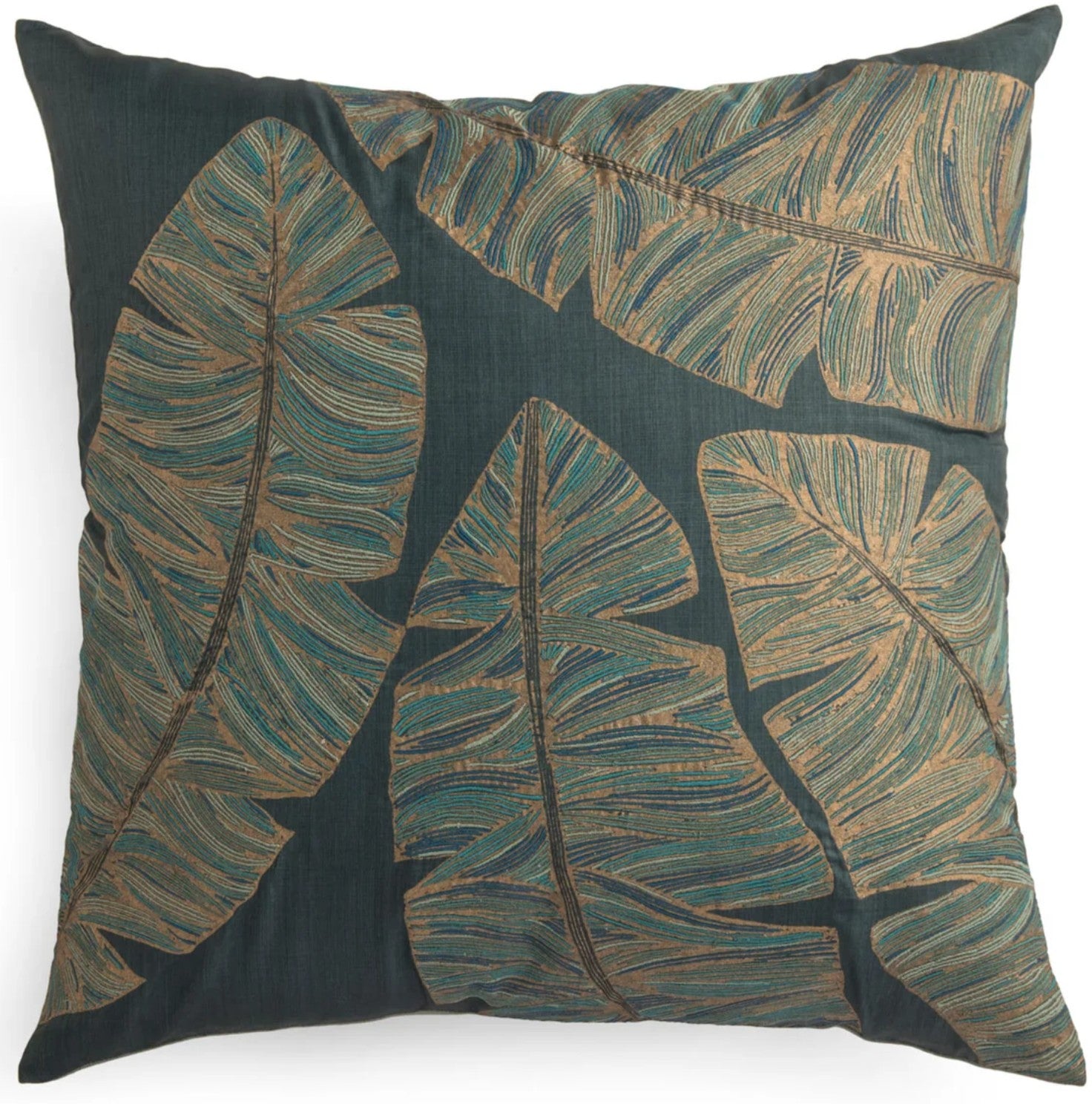 Embroidered Cushion Banana Leaf, decorative cushion cover at Inside Living Singapore. Front view.