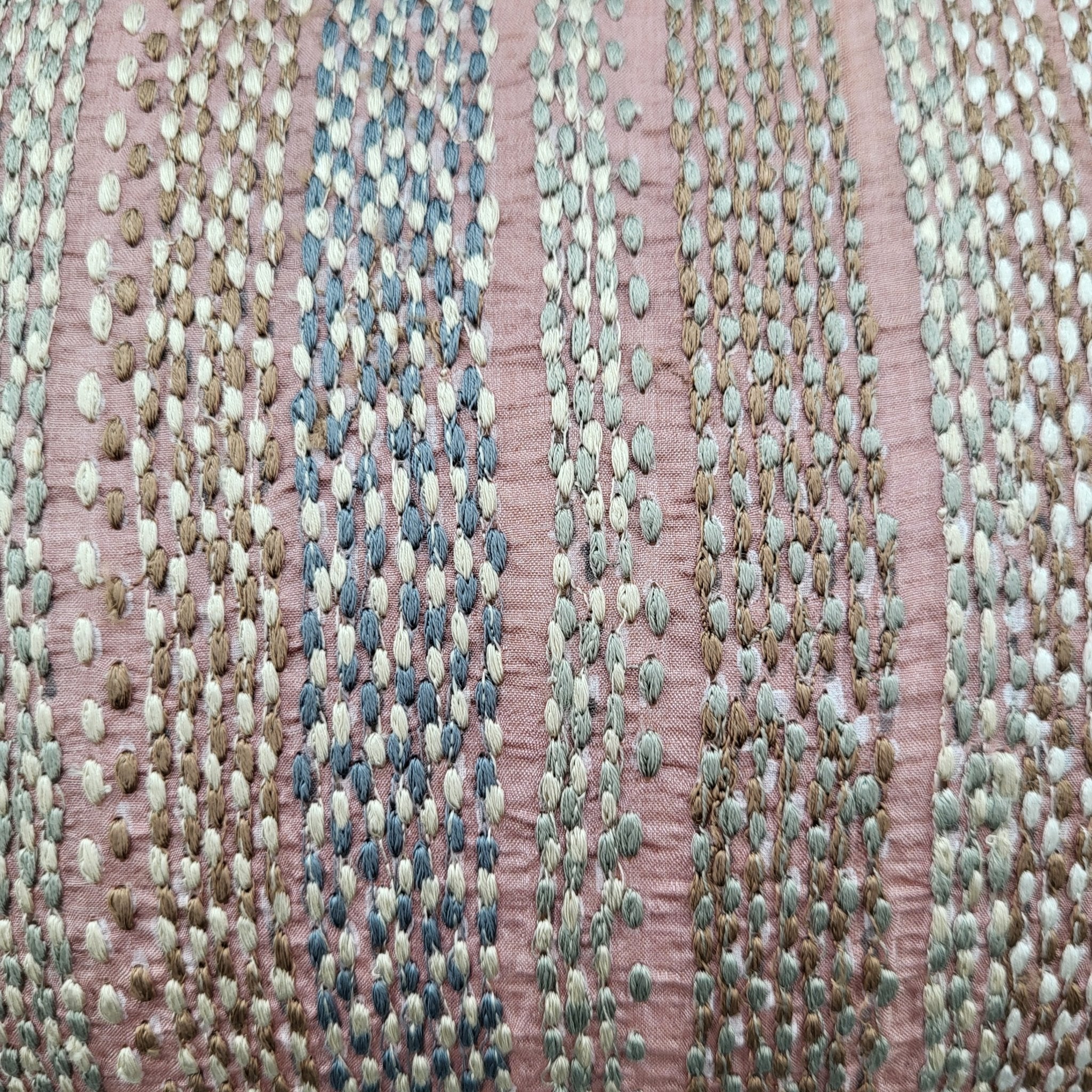 Embroidered Cushion Shell Pink Stripes, decorative cushion cover at Inside Living Singapore. Side view.