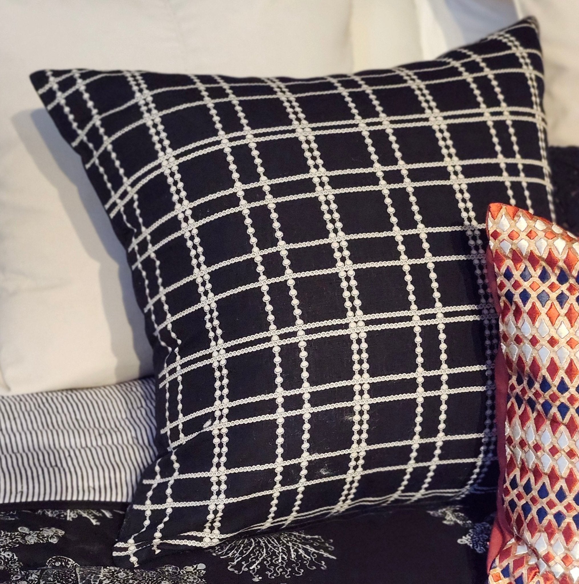 Cushion Cover 'Plaid', decorative cushion cover at Inside Living Singapore. Front view.