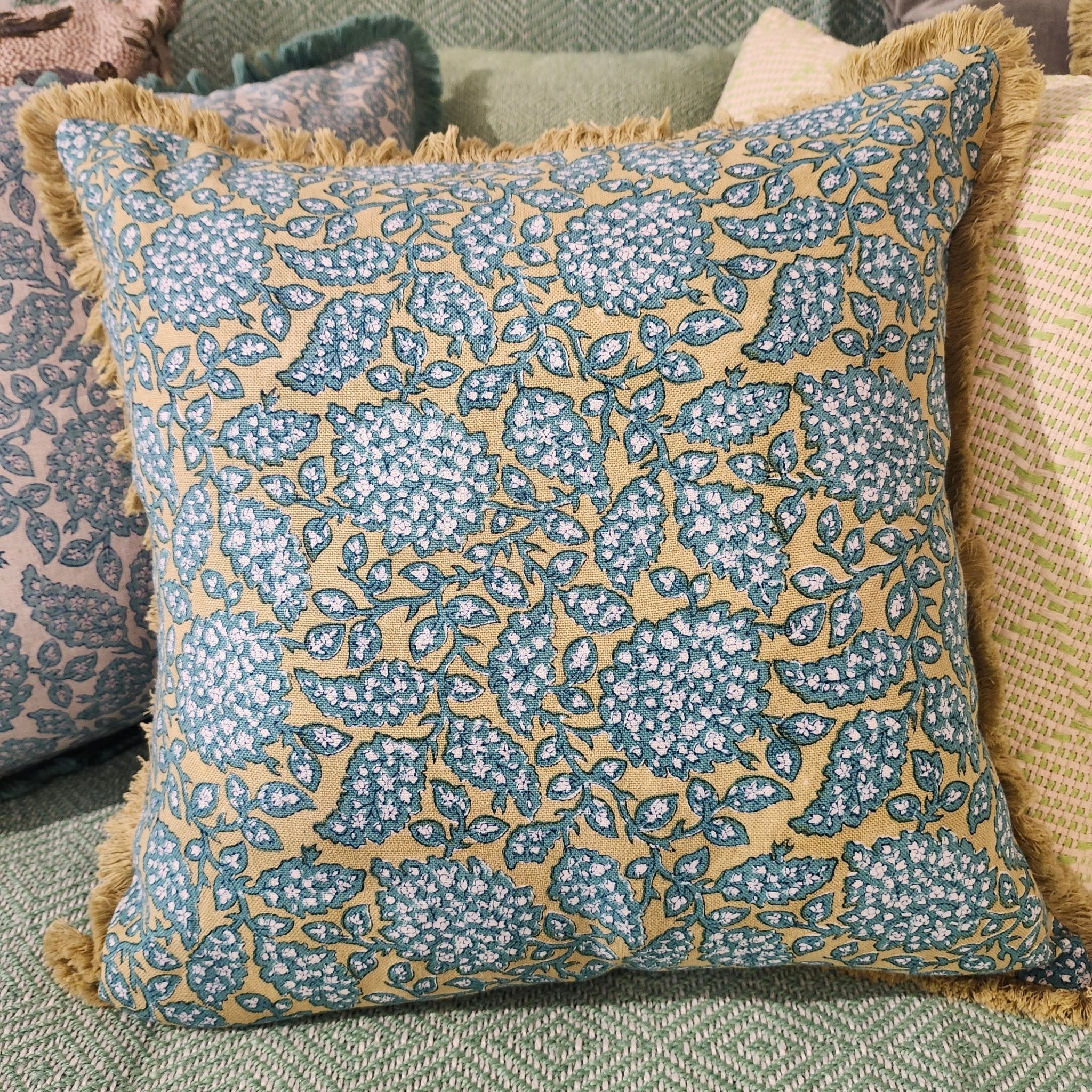 Block Print Cushion 'Shahnaz', decorative cushion cover at Inside Living Singapore. Alternate view.