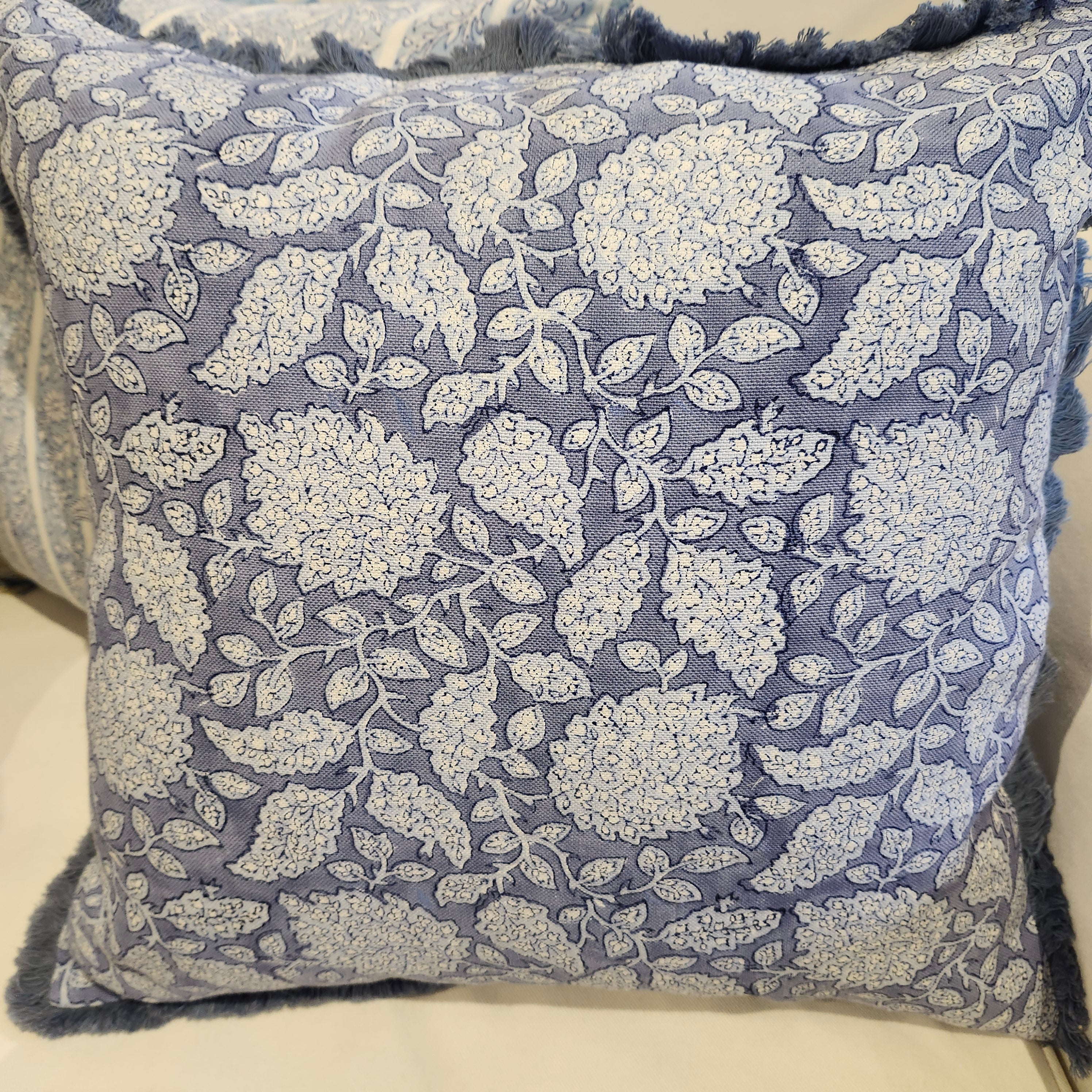 Block Print Cushion 'Shahnaz', decorative cushion cover at Inside Living Singapore. Reverse view.