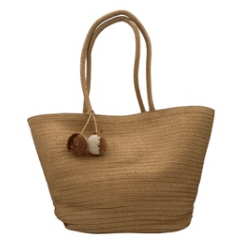 Raphia Beach Bag Pompom shown from another angle, homeware at Inside Living Singapore.