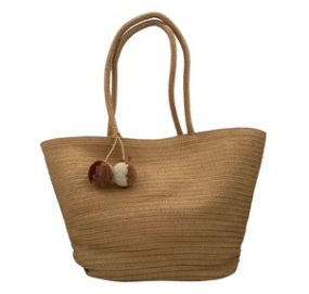 Raphia Beach Bag Pompom shown from another angle, homeware at Inside Living Singapore.