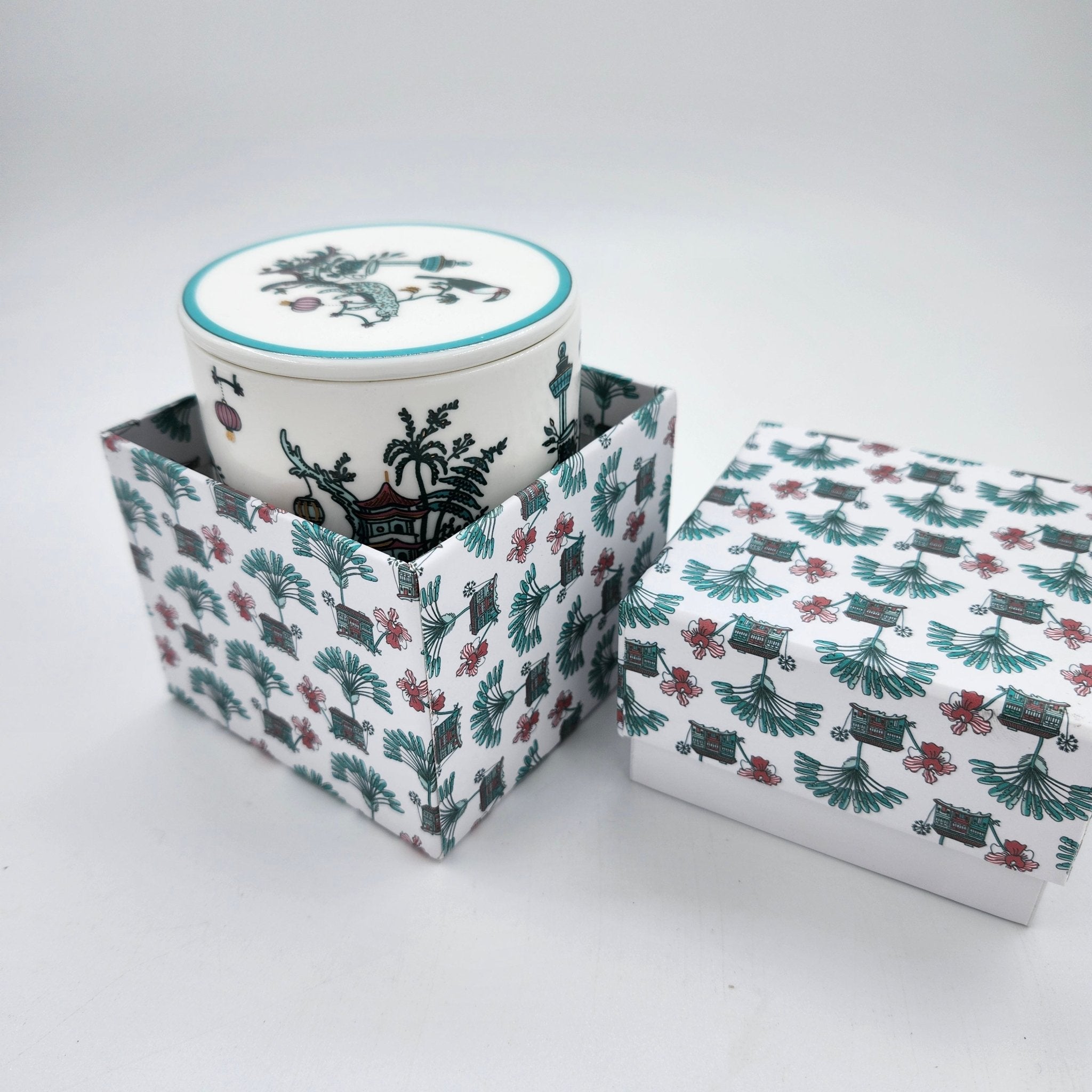 Singapore Toile Scented Candle from Inside Living Singapore, alternate angle.
