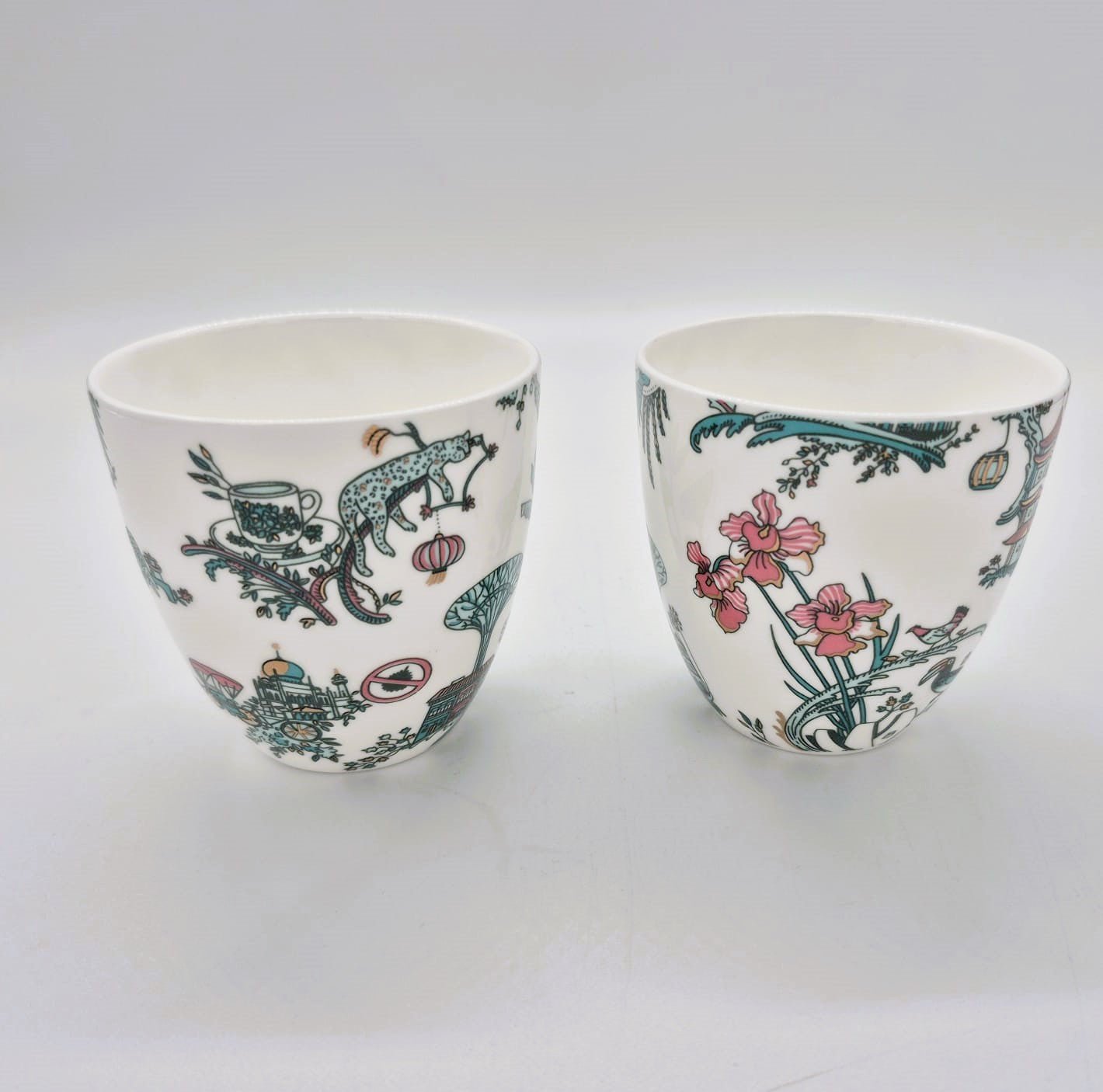 Singapore Toile East-meets-West cup pair from Inside Living, fine ceramic cups with heritage toile pattern, alternate view