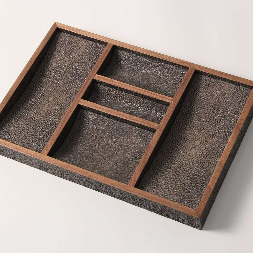 Faux Shagreen Bevin Valet Tray Seal Brown, available at Inside Living Singapore, detail of the design.