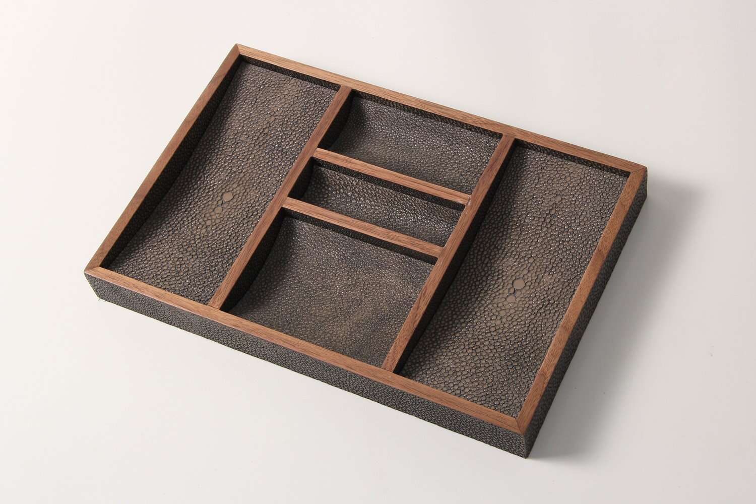 Faux Shagreen Bevin Valet Tray Seal Brown, available at Inside Living Singapore, detail of the design.