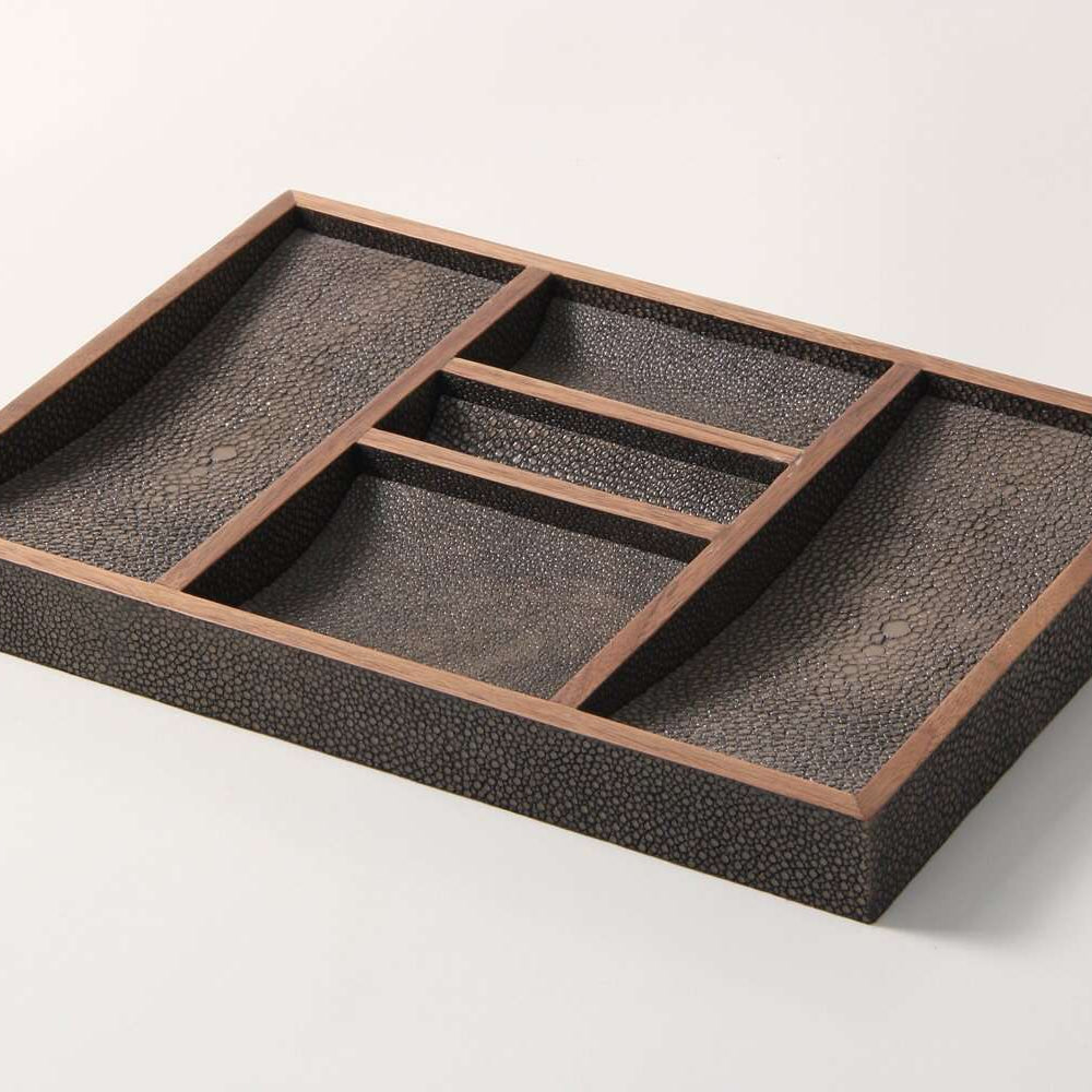 Valet tray in seal brown faux shagreen, 30 x 20 cm, an elegant organiser for a bedside or hall table