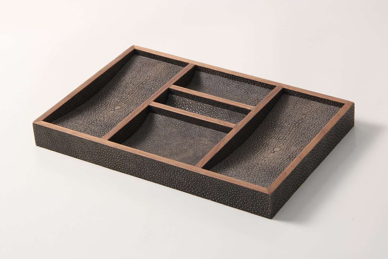 Valet tray in seal brown faux shagreen, 30 x 20 cm, an elegant organiser for a bedside or hall table