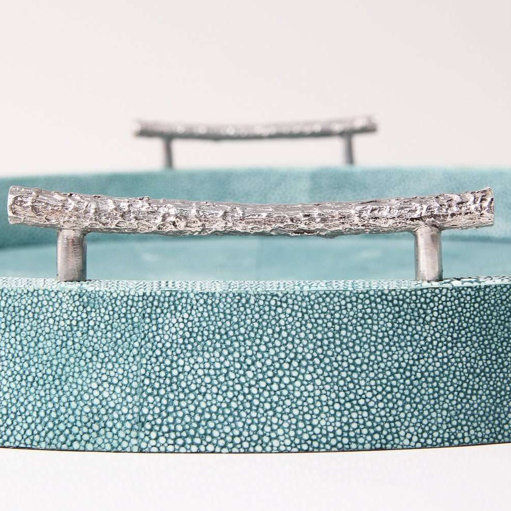 Faux Shagreen Oval Serving Tray Teal, side view - buy homeware, tableware and interior accessories at Inside Living Singapore