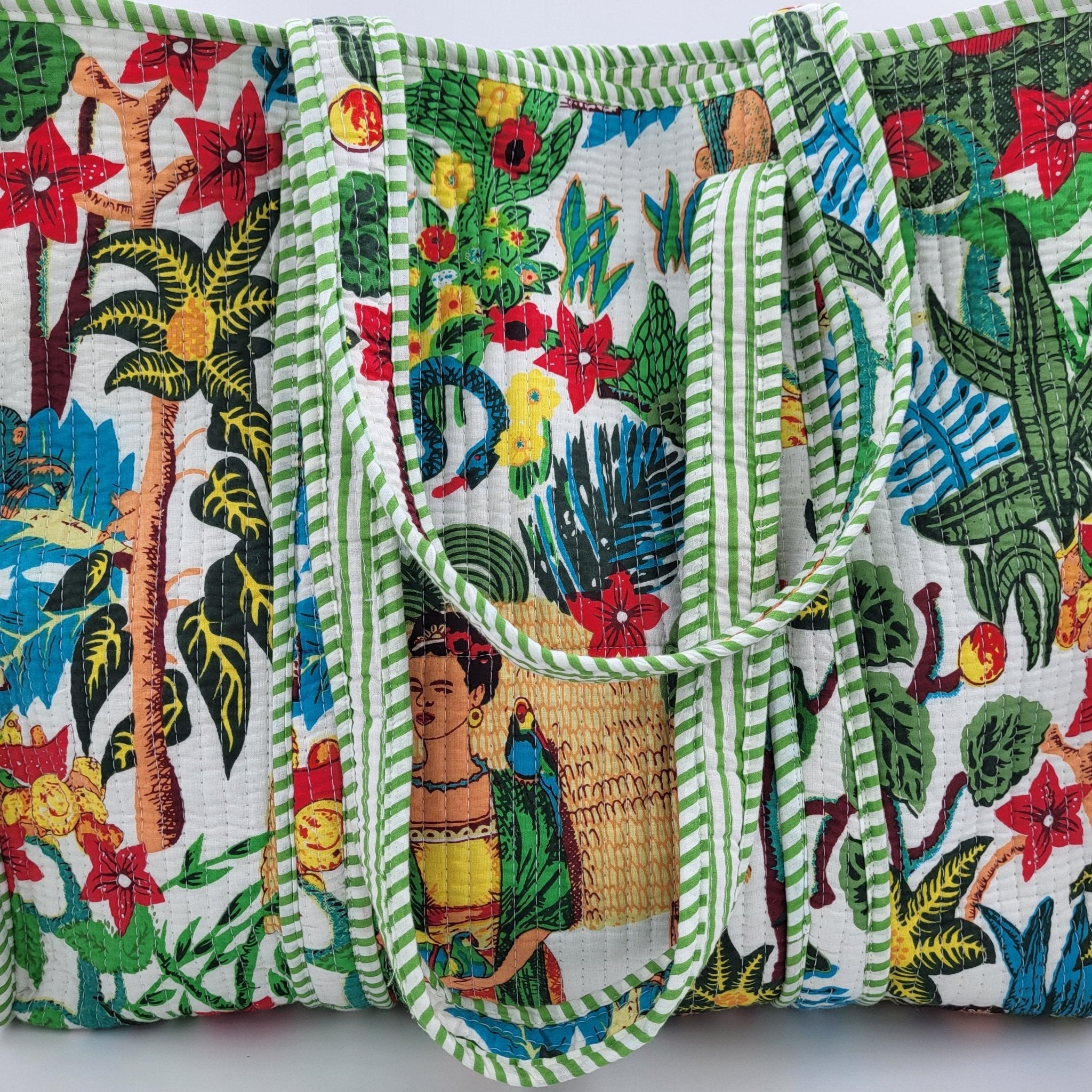 Block Print Shopper Bag Frida: block-printed cotton bag for everyday use, from Inside Living Singapore. Side view.