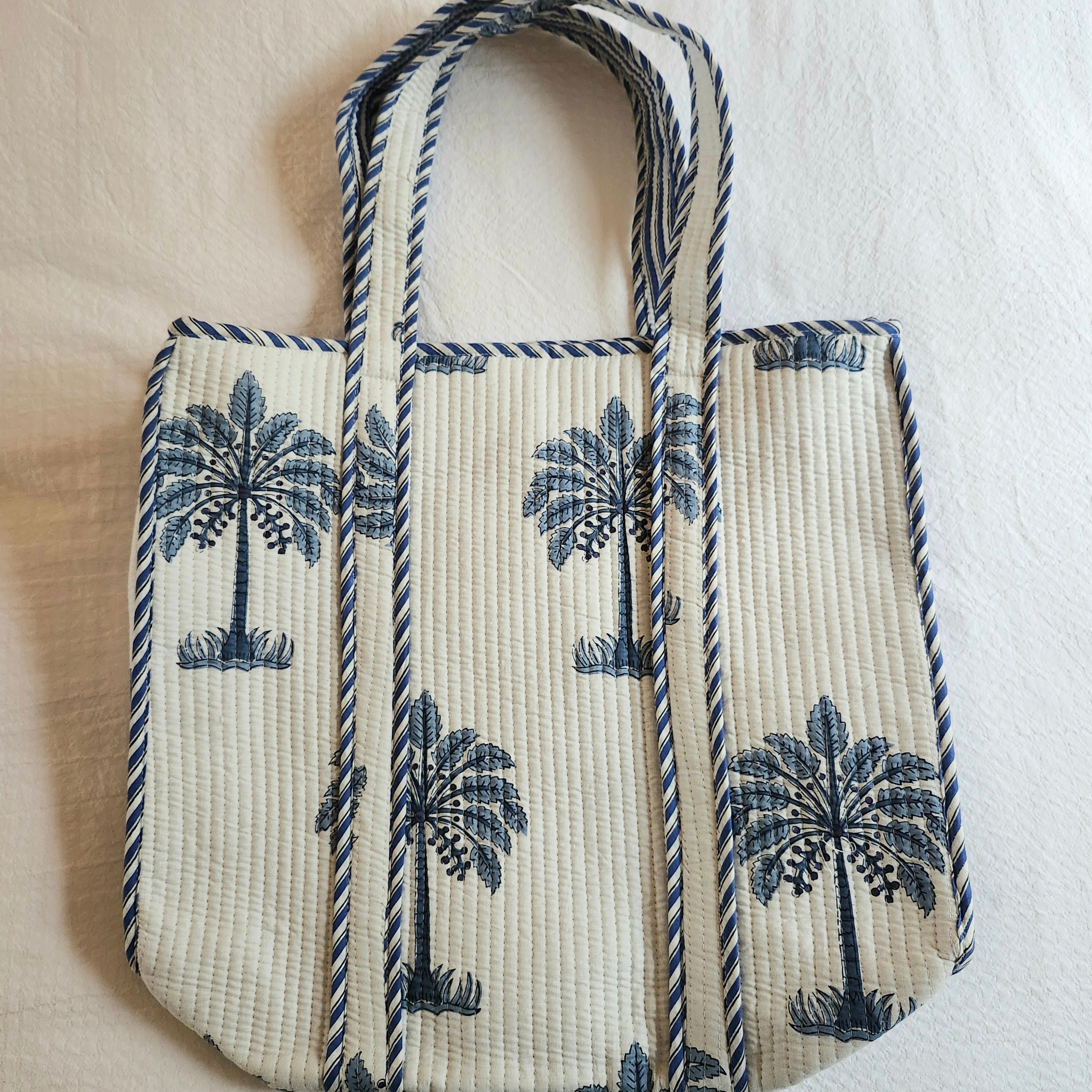 Block Print Shopper Bag Palm shown from another angle, homeware at Inside Living Singapore.