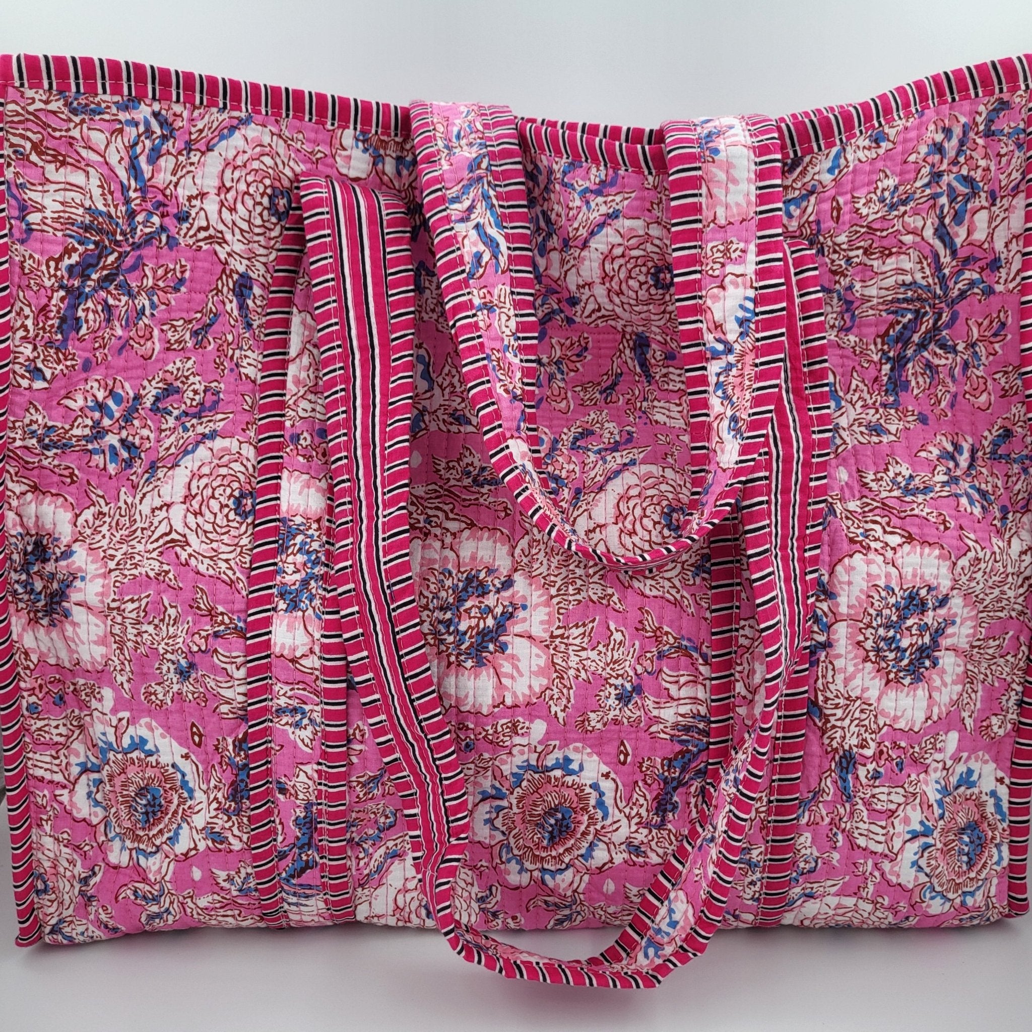 Block Print Shopper Bag Flower from Inside Living Singapore, handbags. Shown alternative angle.