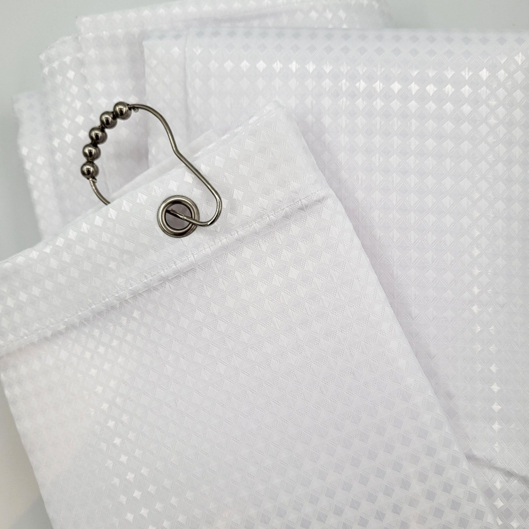 Set of 12 stainless steel shower curtain rings with rollerball fitting for a smooth glide
