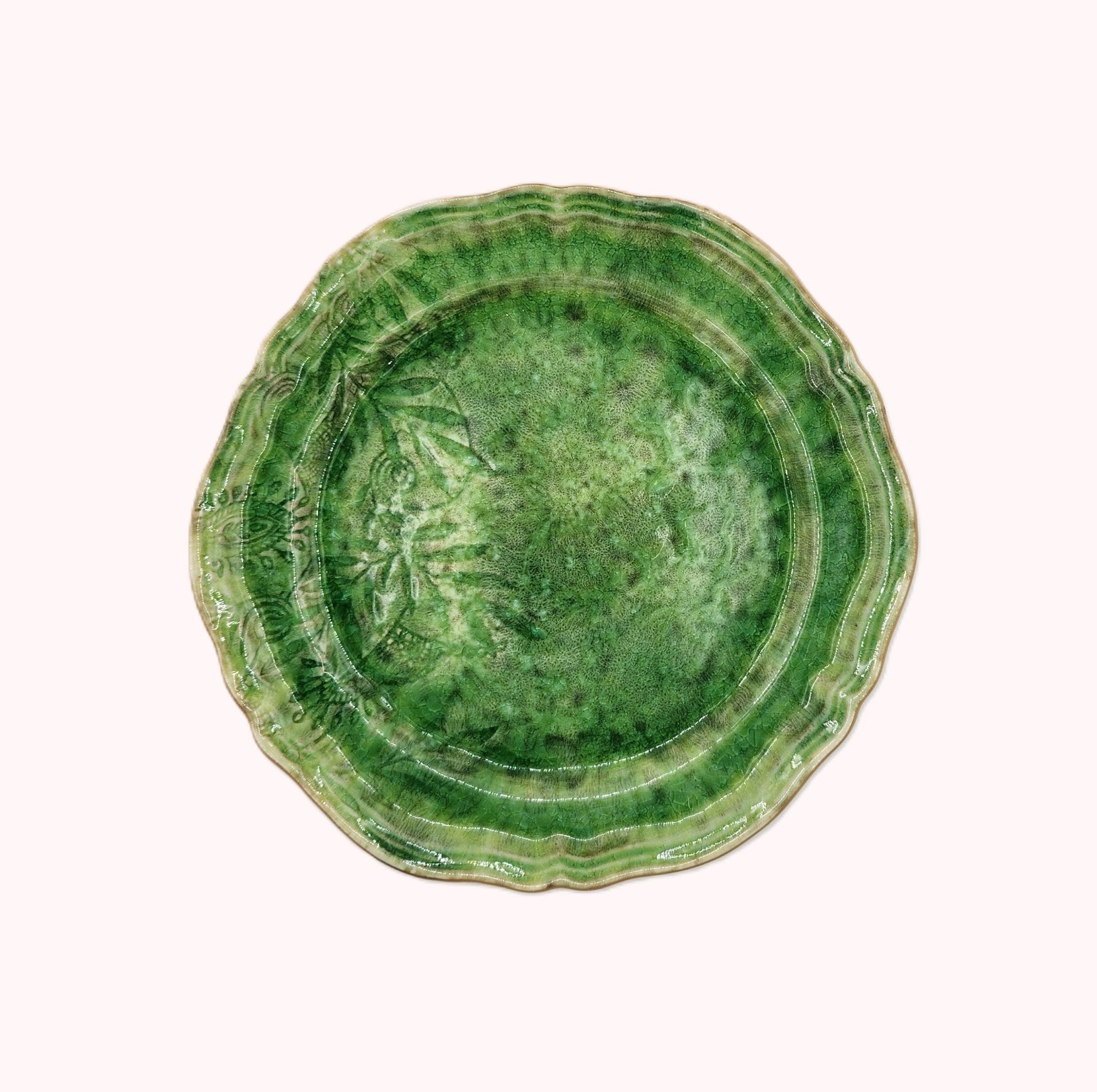 Seaweed-coloured ceramic dinner plate in white stoneware, 28cm diameter, ovenproof and dishwasher safe, made in Portugal