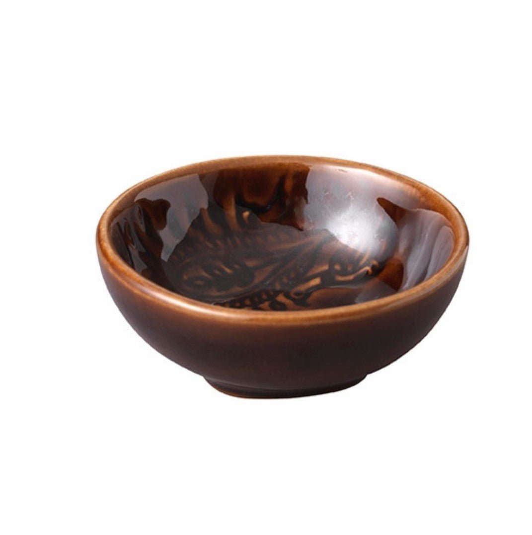 Small dip bowl in coffee-glaze stoneware, 8 cm diameter, crafted in Portugal, for salt, spices, sauces or dips