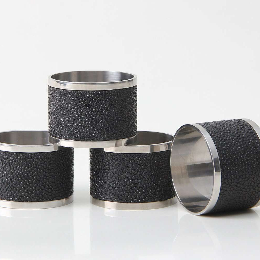 Faux Shagreen Napkin Rings Set of 4 Black, detail view - buy homeware, tableware and interior accessories at Inside Living