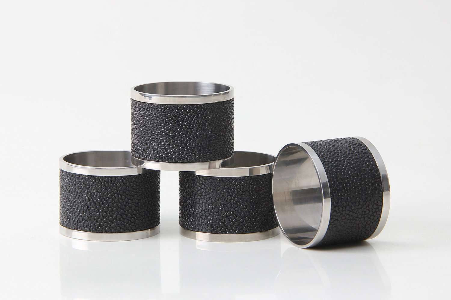 Faux Shagreen Napkin Rings Set of 4 Black, detail view - buy homeware, tableware and interior accessories at Inside Living