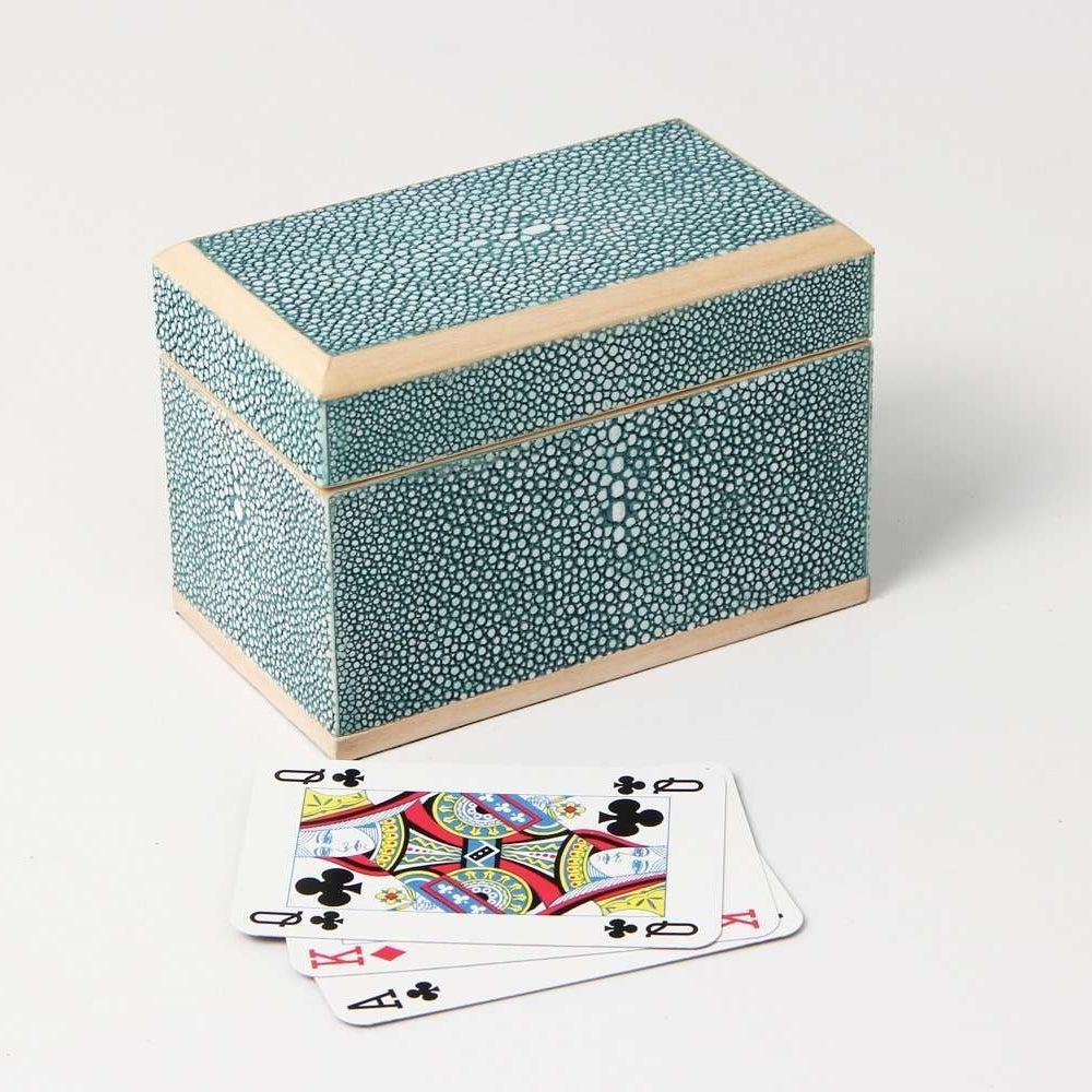 Faux Shagreen Playing Card Box Teal, available at Inside Living Singapore, detail of the design.