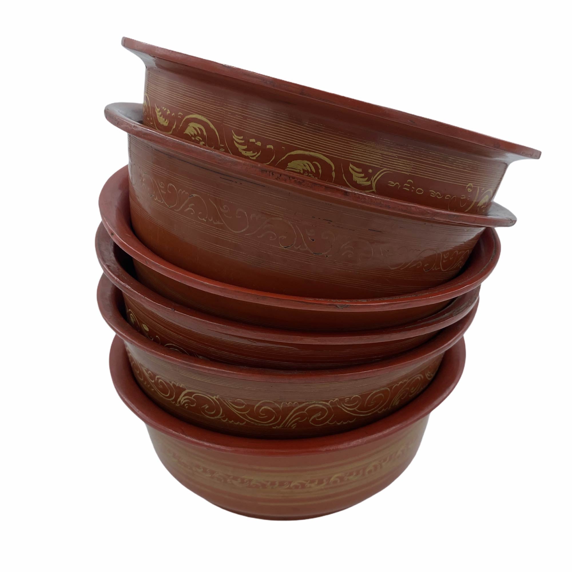 Vintage wood lacquer bowl from Inside Living, handcrafted decorative wooden bowl for serving or display, alternate view