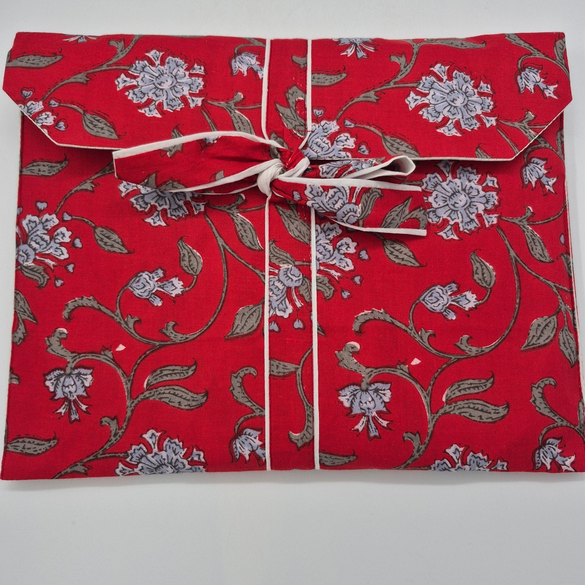 Block print cotton short pyjama set in floral red, handmade lightweight nightwear with printed pattern