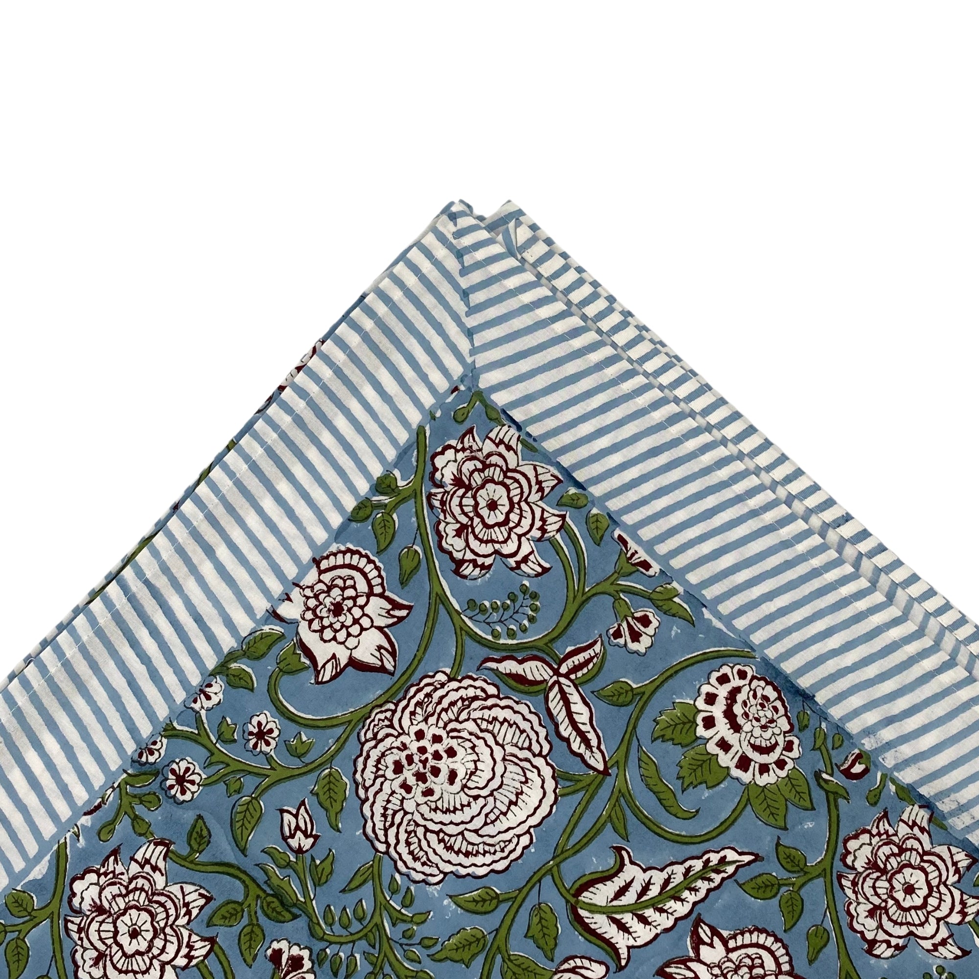 Block Print Tablecloth Floral Blue from Inside Living Singapore, tablecloths. Shown alternative angle.
