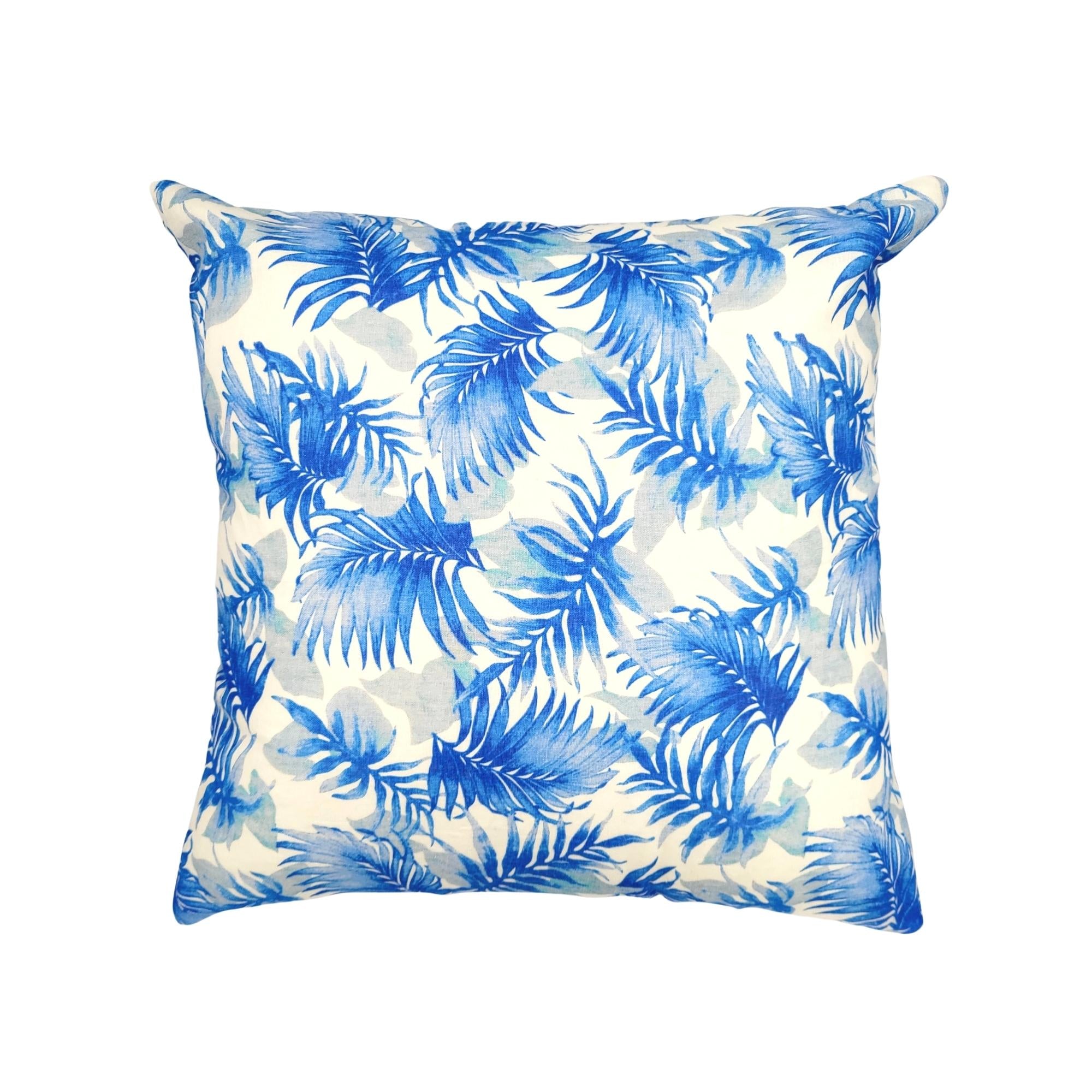 Blue cotton cushion cover with a palm tree design and back zip, 50 x 50 cm, inner sold separately