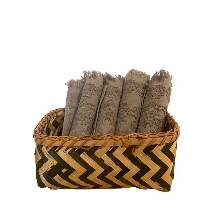 Set of 6 grey Bô face towels in jacquard cotton, 21 x 40 cm, lightweight and highly absorbent from Vietnam