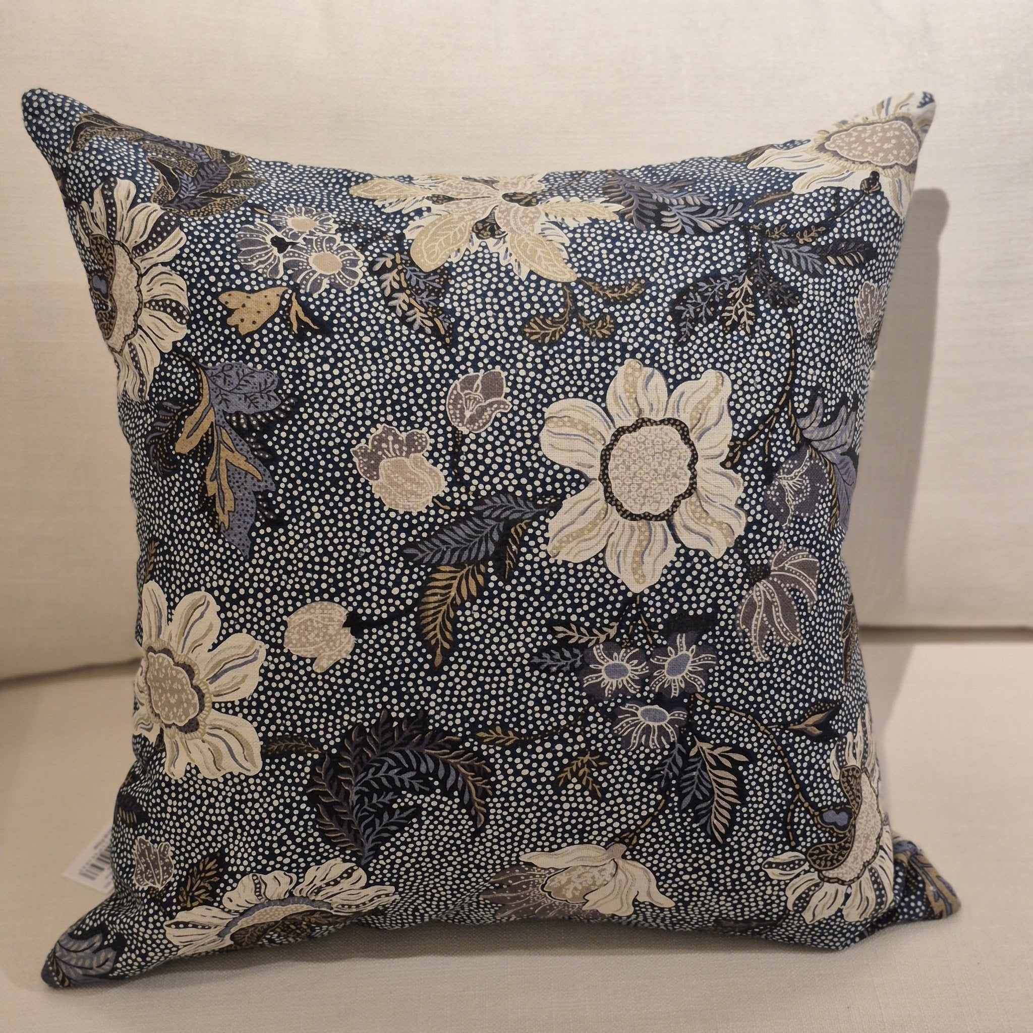 Floral linen and cotton cushion cover in denim blue, 50 x 50 cm, zip close, inner sold separately