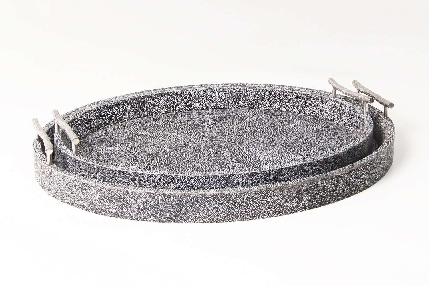 Faux Shagreen Oval Serving Tray Charcoal, side view - buy homeware, tableware and interior accessories at Inside Living