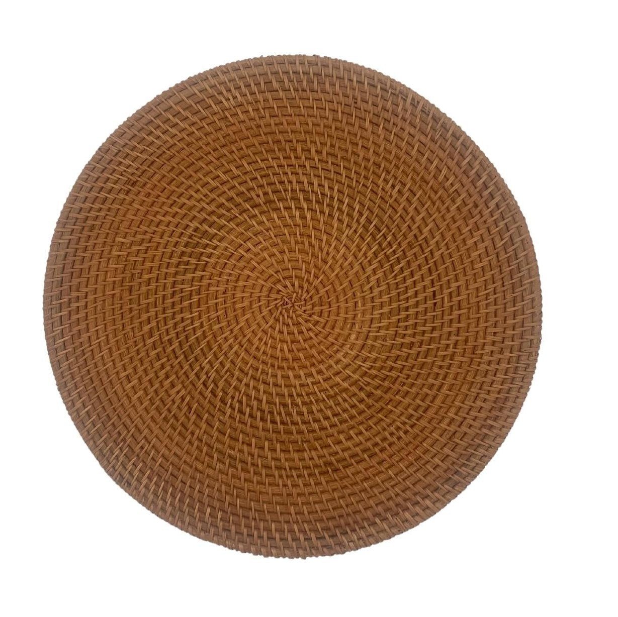 Round woven rattan placemat, 30 or 35 cm diameter, adding warmth and texture, made in Vietnam