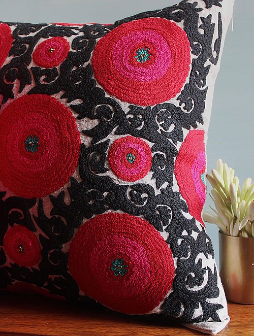 Suzani Linen Cushion Balqash, styled in a room setting, from the Inside Living Singapore homeware collection.