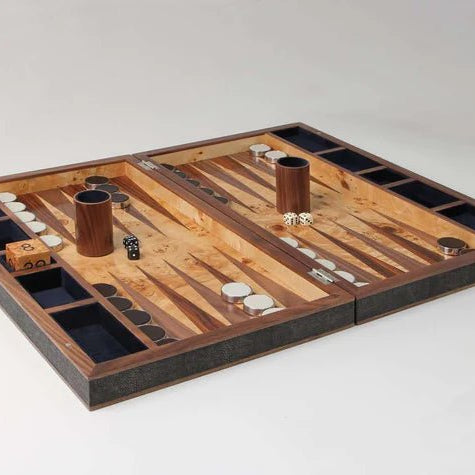 Faux Shagreen Backgammon Board Seal Brown, available at Inside Living Singapore, styled in a home setting.