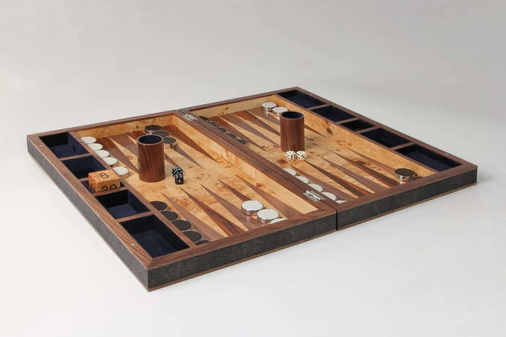Faux Shagreen Backgammon Board Seal Brown, available at Inside Living Singapore, styled in a home setting.