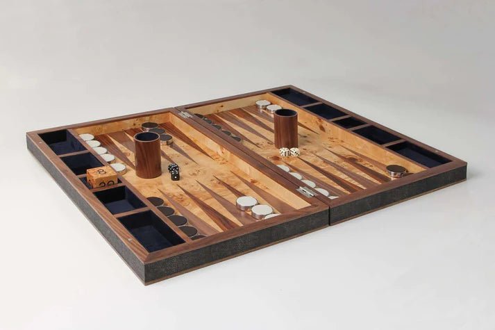 Faux Shagreen Backgammon Board Seal Brown, available at Inside Living Singapore, styled in a home setting.